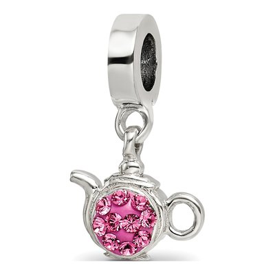 Sterling Silver Crystal Teapot Dangle Bead