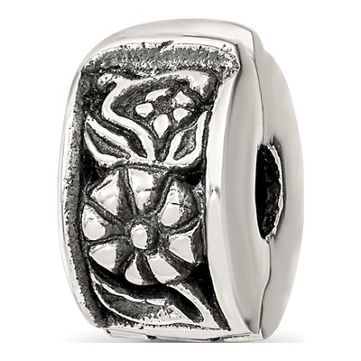 Sterling Silver Floral Hinged Clip Bead