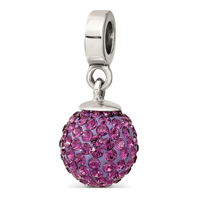 Sterling Silver Crystal Feb Ball Dangle Bead