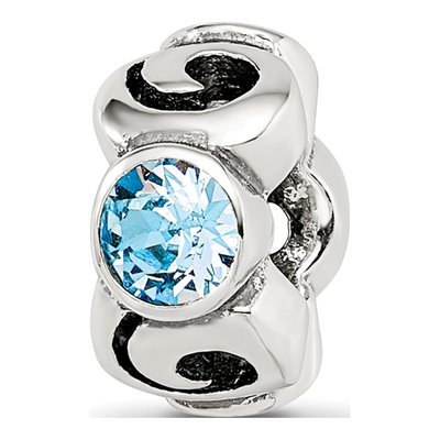 Sterling Silver Crystal March Birthstone Bead