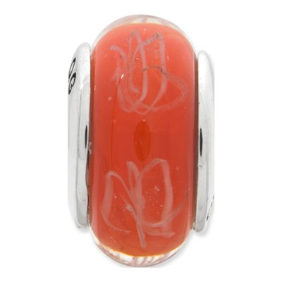 Sterling Silver Orange Scribbles Glass Bead – view 5