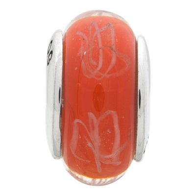 Sterling Silver Orange Scribbles Glass Bead