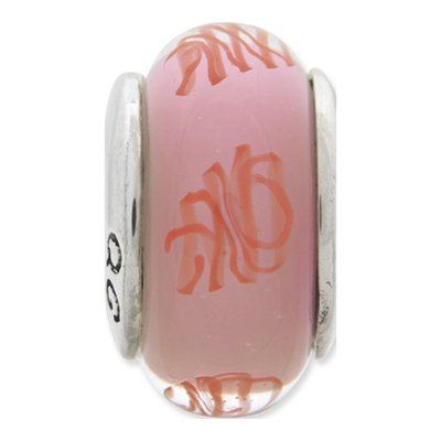 Sterling Silver Pink Red Scribbles Glass Bead – view 5