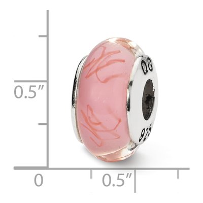Sterling Silver Pink Red Scribbles Glass Bead – view 6