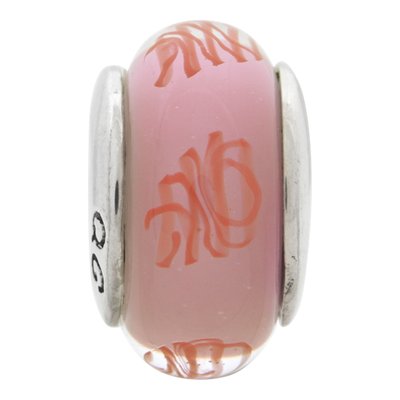 Sterling Silver Pink Red Scribbles Glass Bead