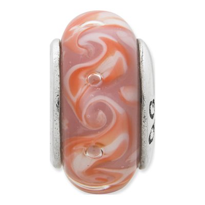 Sterling Silver Pink Red Swirl Glass Bead – view 5
