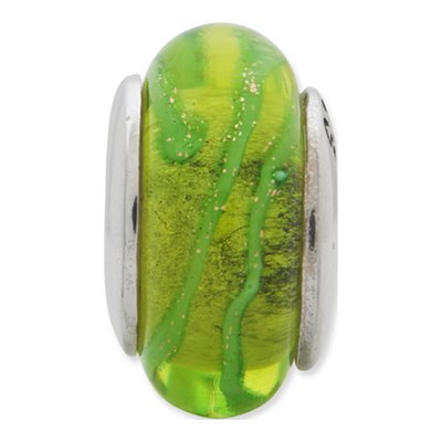 Sterling Silver Light Green Hand-Blown Glass Bead – view 5