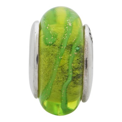 Sterling Silver Light Green Hand-Blown Glass Bead