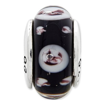 Sterling Silver Black Purple Floral Glass Bead – view 5