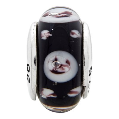 Sterling Silver Black Purple Floral Glass Bead