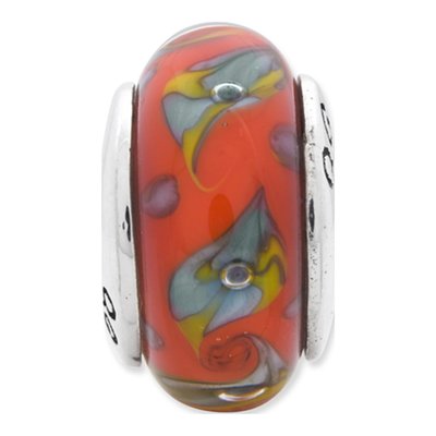 Sterling Silver Red Teal Swirl Glass Bead – view 5