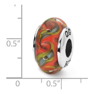 Sterling Silver Red Teal Swirl Glass Bead – view 6