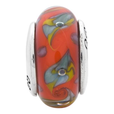 Sterling Silver Red Teal Swirl Glass Bead