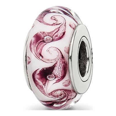 Sterling Silver Mauve Swirl Glass Bead