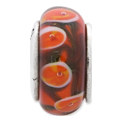 Sterling Silver Red Orange Hand-Blown Glass Bead – view 5