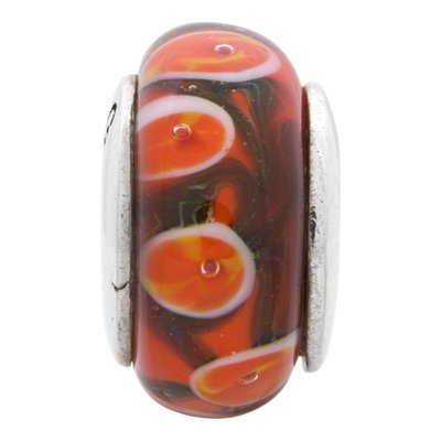 Sterling Silver Red Orange Hand-Blown Glass Bead