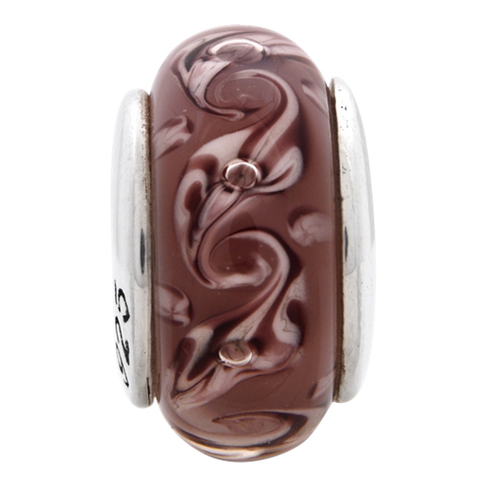 Sterling Silver Purple Swirl Hand-Blown Glass Bead