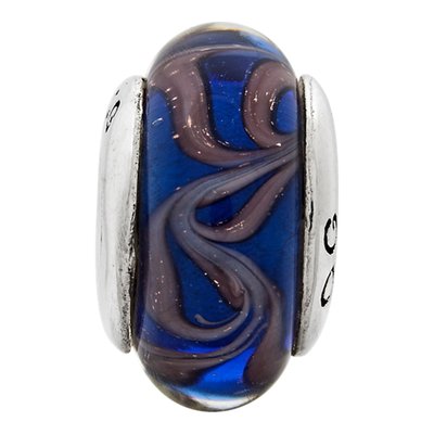 Sterling Silver Blue Brown Swirl Glass Bead