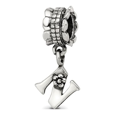 Sterling Silver Letter N Dangle Bead