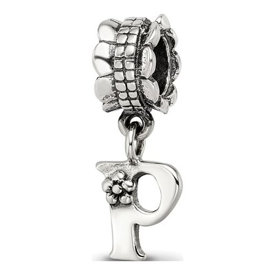 Sterling Silver Letter P Dangle Bead