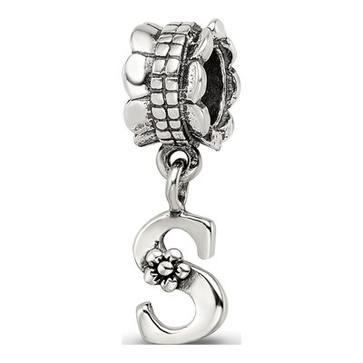 Sterling Silver Letter S Dangle Bead