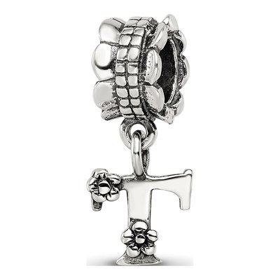 Sterling Silver Letter T Dangle Bead