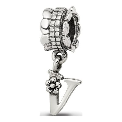 Sterling Silver Letter V Dangle Bead