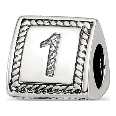 Sterling Silver Triangle Block Number 1 Bead