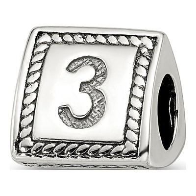 Sterling Silver Triangle Block Number 3 Bead