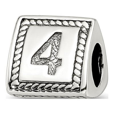 Sterling Silver Triangle Block Number 4 Bead