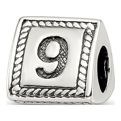 Sterling Silver Triangle Block Number 9 Bead