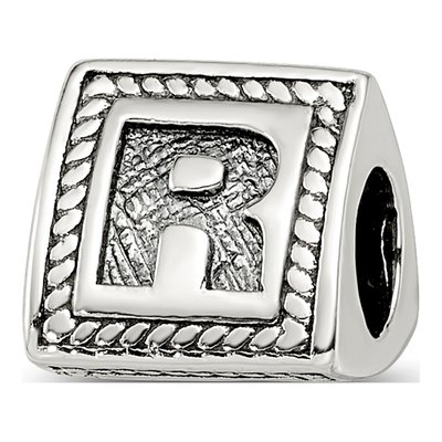 Sterling Silver Block Letter R Bead