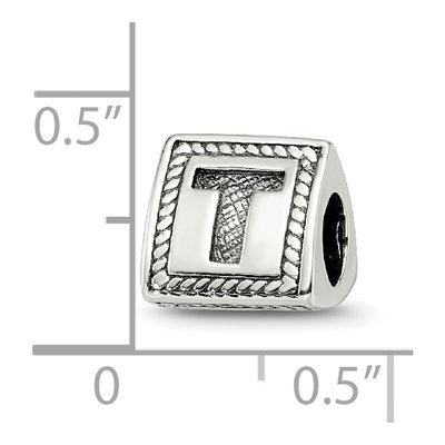 Sterling Silver Block Letter T Bead – view 6