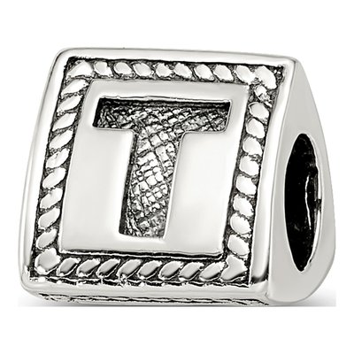 Sterling Silver Block Letter T Bead