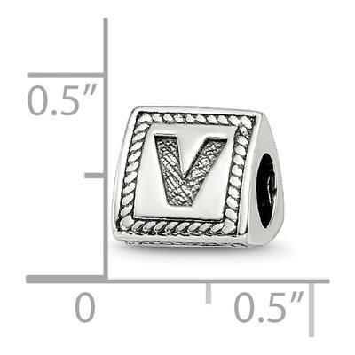 Sterling Silver Block Letter V Bead – view 6