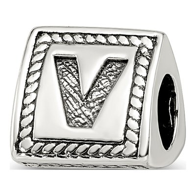 Sterling Silver Block Letter V Bead