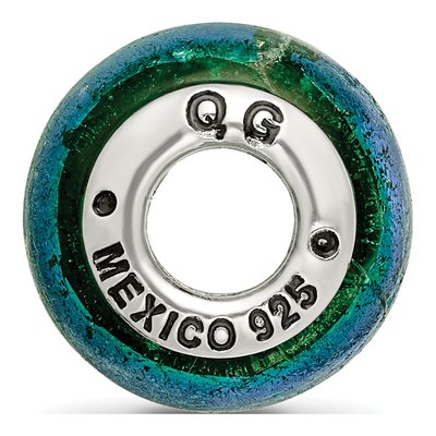 Sterling Silver Green Dichroic Glass Bead – view 4