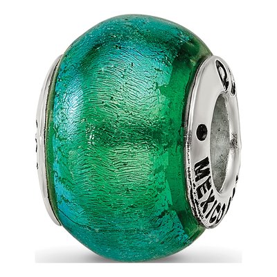 Sterling Silver Green Dichroic Glass Bead