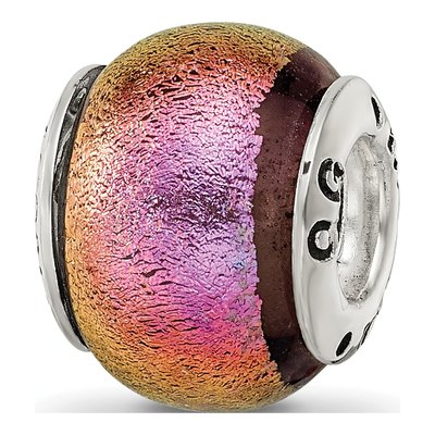 Sterling Silver Pink Dichroic Glass Bead