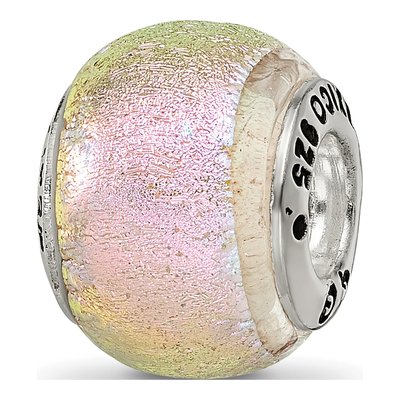 Sterling Silver Pink Dichroic Glass Bead