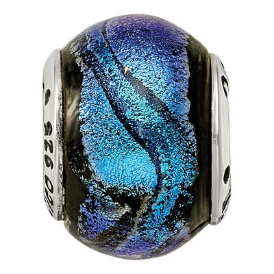 Sterling Silver Blue Dichroic Glass Bead – view 5