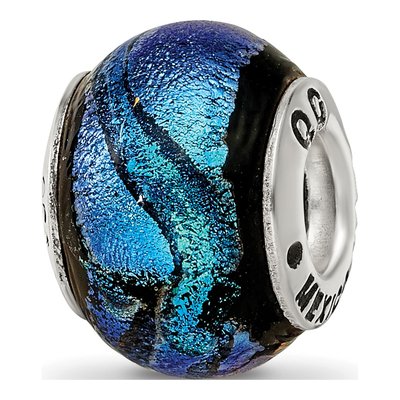 Sterling Silver Blue Dichroic Glass Bead