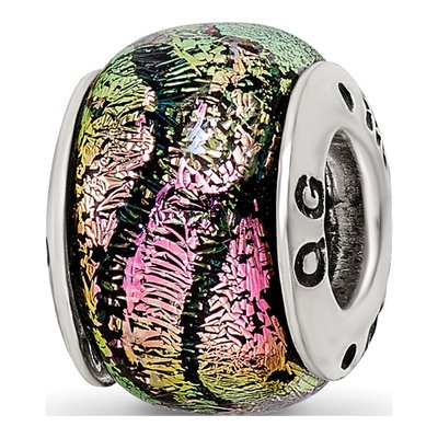 Sterling Silver Pink Dichroic Glass Bead