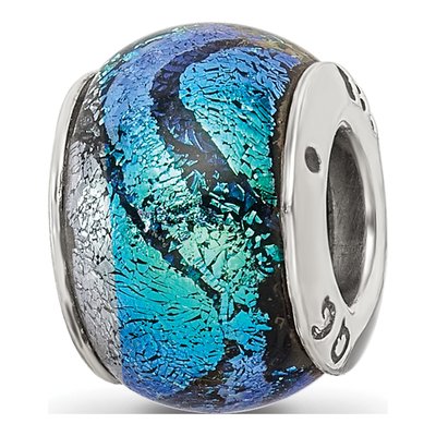 Sterling Silver Green Dichroic Glass Bead – view 8