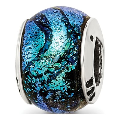Sterling Silver Green Dichroic Glass Bead