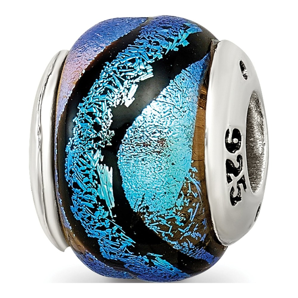 Sterling Silver Blue Dichroic Glass Bead