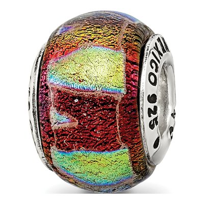 Sterling Silver Orange Dichroic Glass Bead