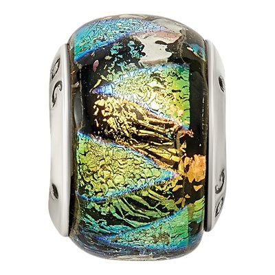 Sterling Silver Green Dichroic Glass Bead – view 6