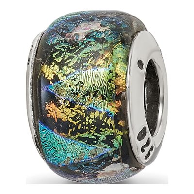 Sterling Silver Green Dichroic Glass Bead – view 8
