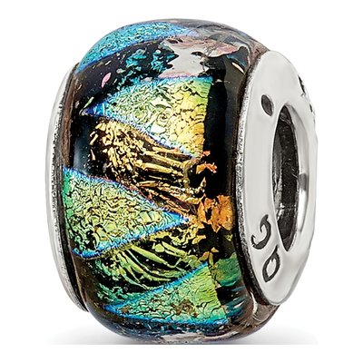 Sterling Silver Green Dichroic Glass Bead
